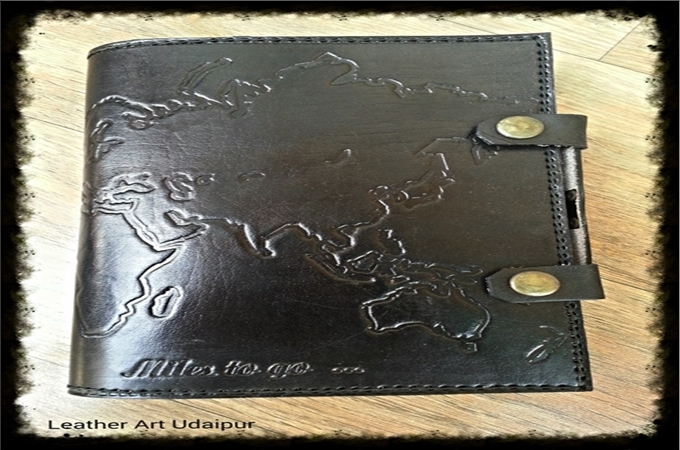 Art Leather Journal : World Map Refillable Leather book Cover 
