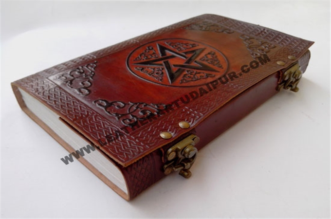 Art Leather Journal : Celtic pentagram Leather Journal with two c.lock